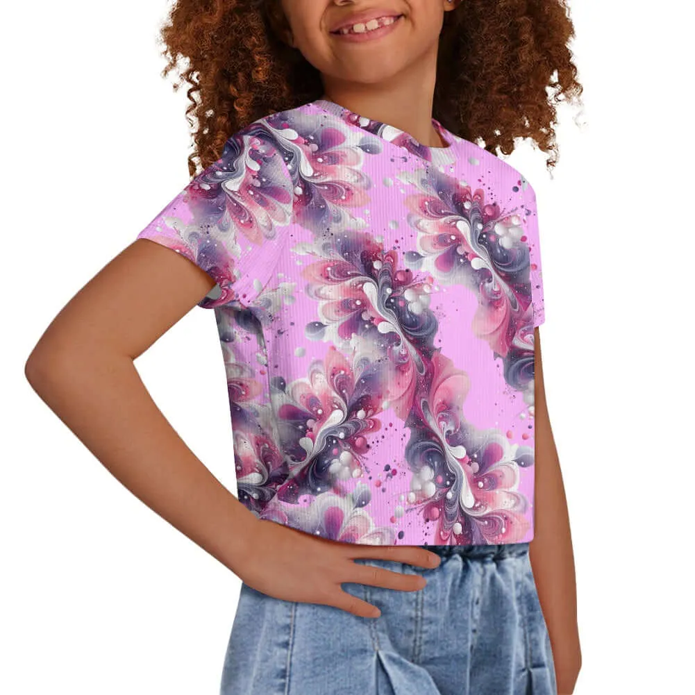 Splatter Pink Girls Crop T -shirt