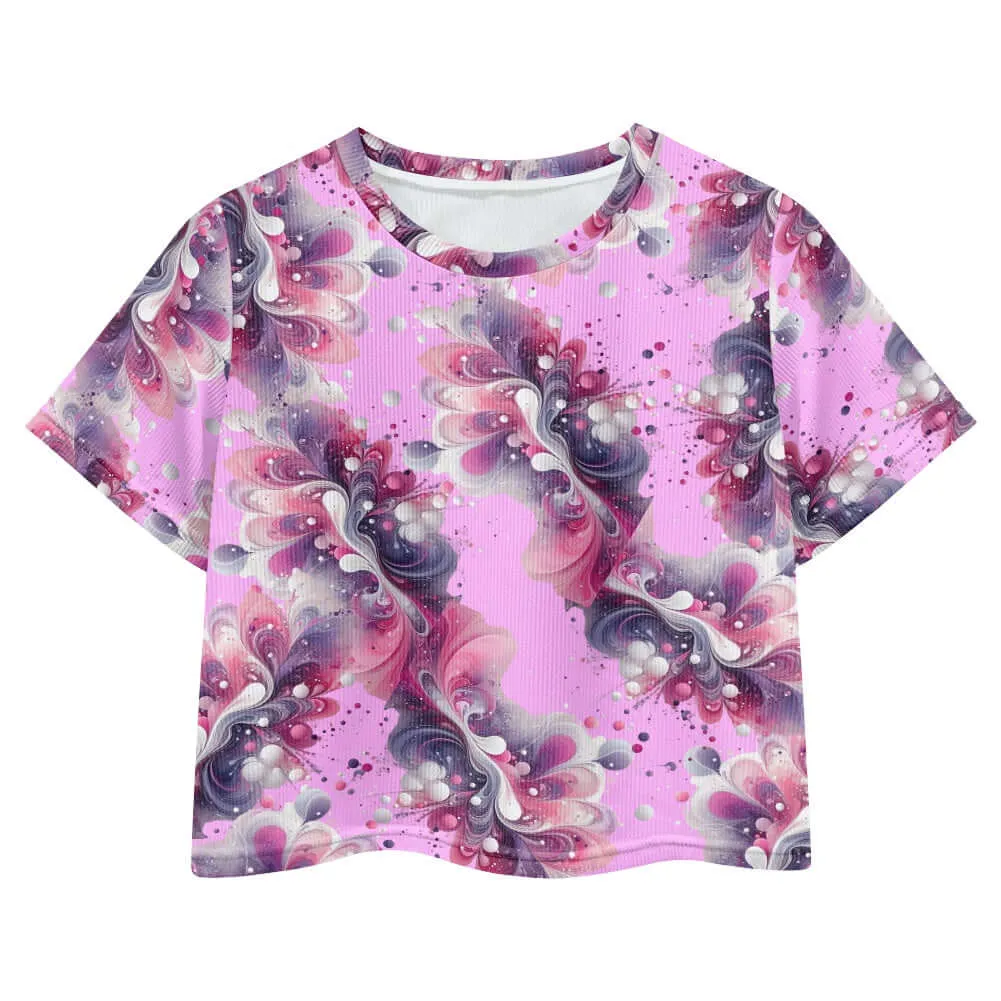 Splatter Pink Girls Crop T -shirt