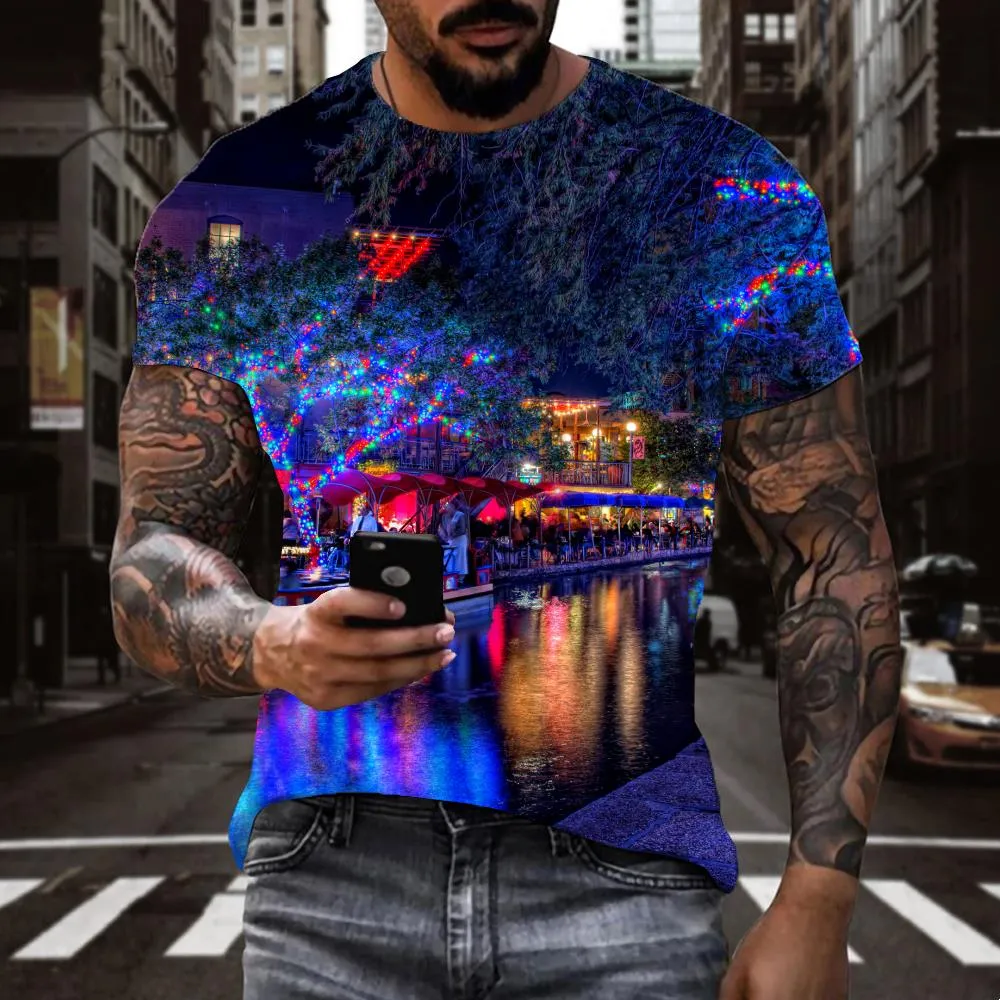 street lighting t shirt festival Cool Casual Christmas men art costume