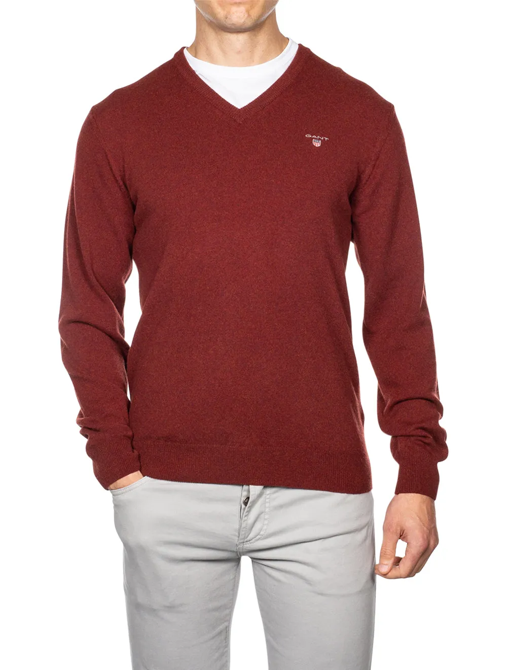 Super Fine Lambswool V-Neck Sweater Royal Port Red