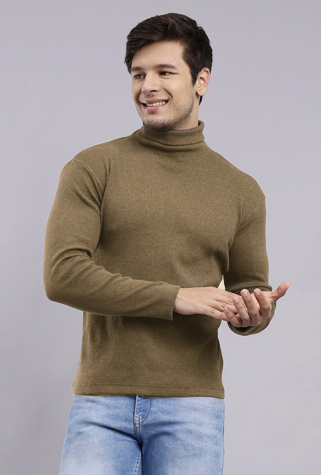 Sw82 SLIM FIT RIB-KNIT TURTLENECK SWEATER - Skin