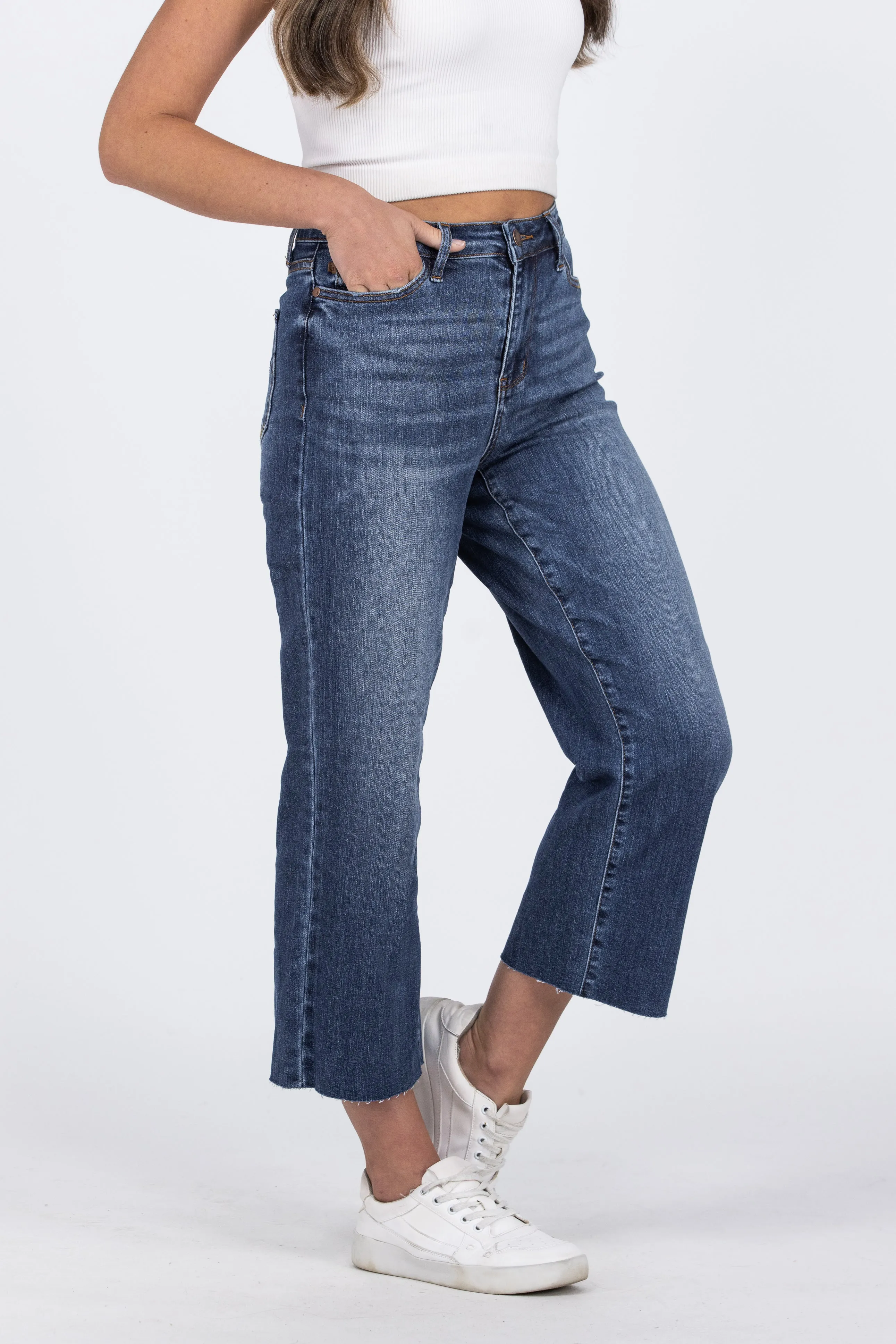 Swaying To The Beat from Judy Blue: High-Rise Crop Wide Leg Denim