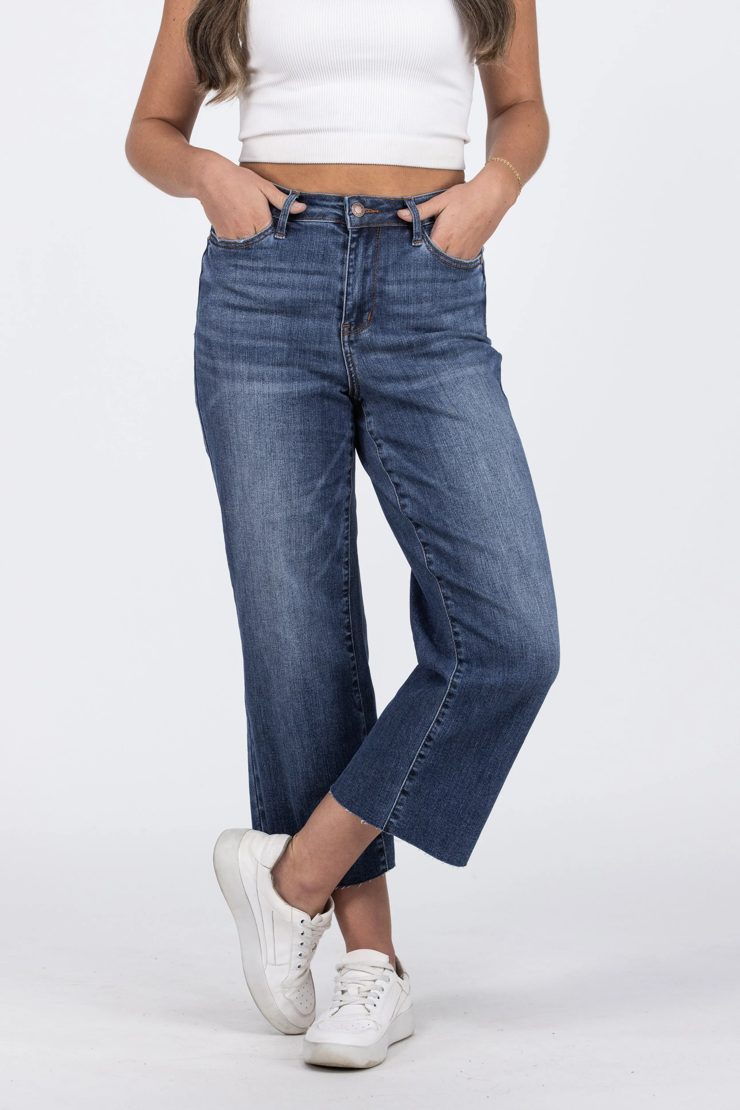 Swaying To The Beat from Judy Blue: High-Rise Crop Wide Leg Denim