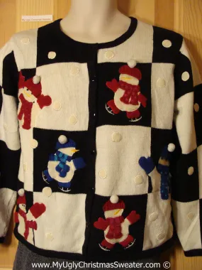 Tacky Christmas Sweater with Skating Snowmen (f1257)