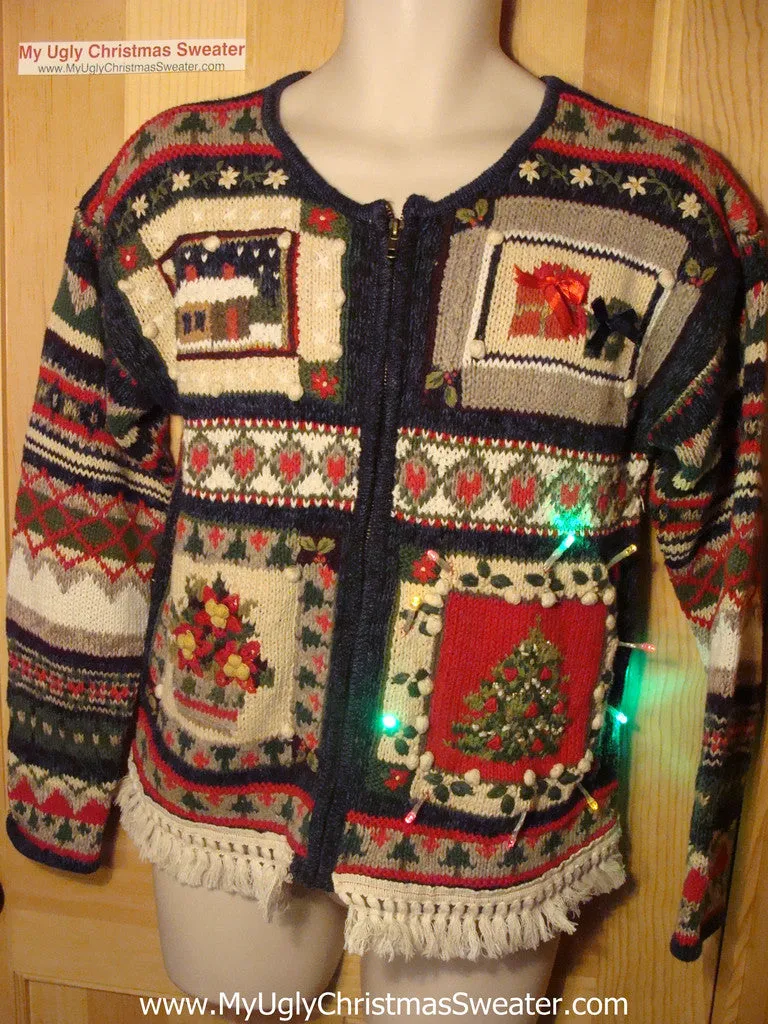 Tacky Ugly Christmas Sweater with Lights and Fringe (g92)