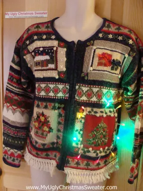 Tacky Ugly Christmas Sweater with Lights and Fringe (g92)