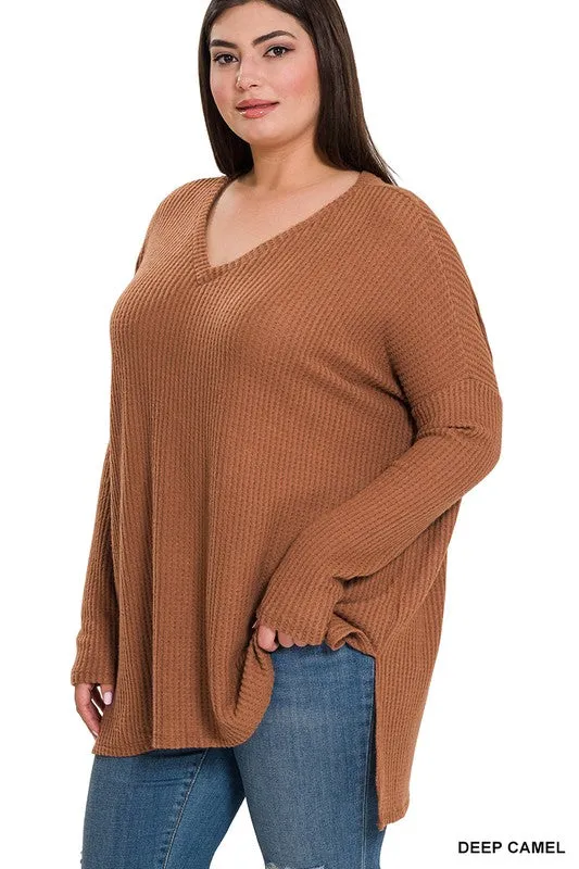 The Plus Brushed Thermal Waffle V-Neck Sweater