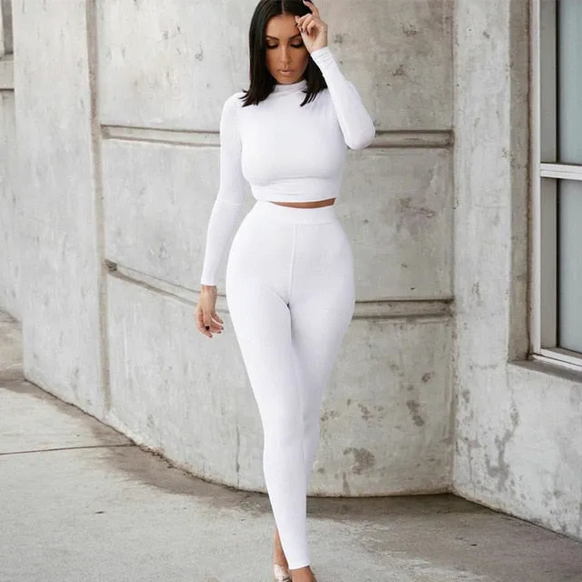 Trendy Crop Tops And High Waist Leggings Set