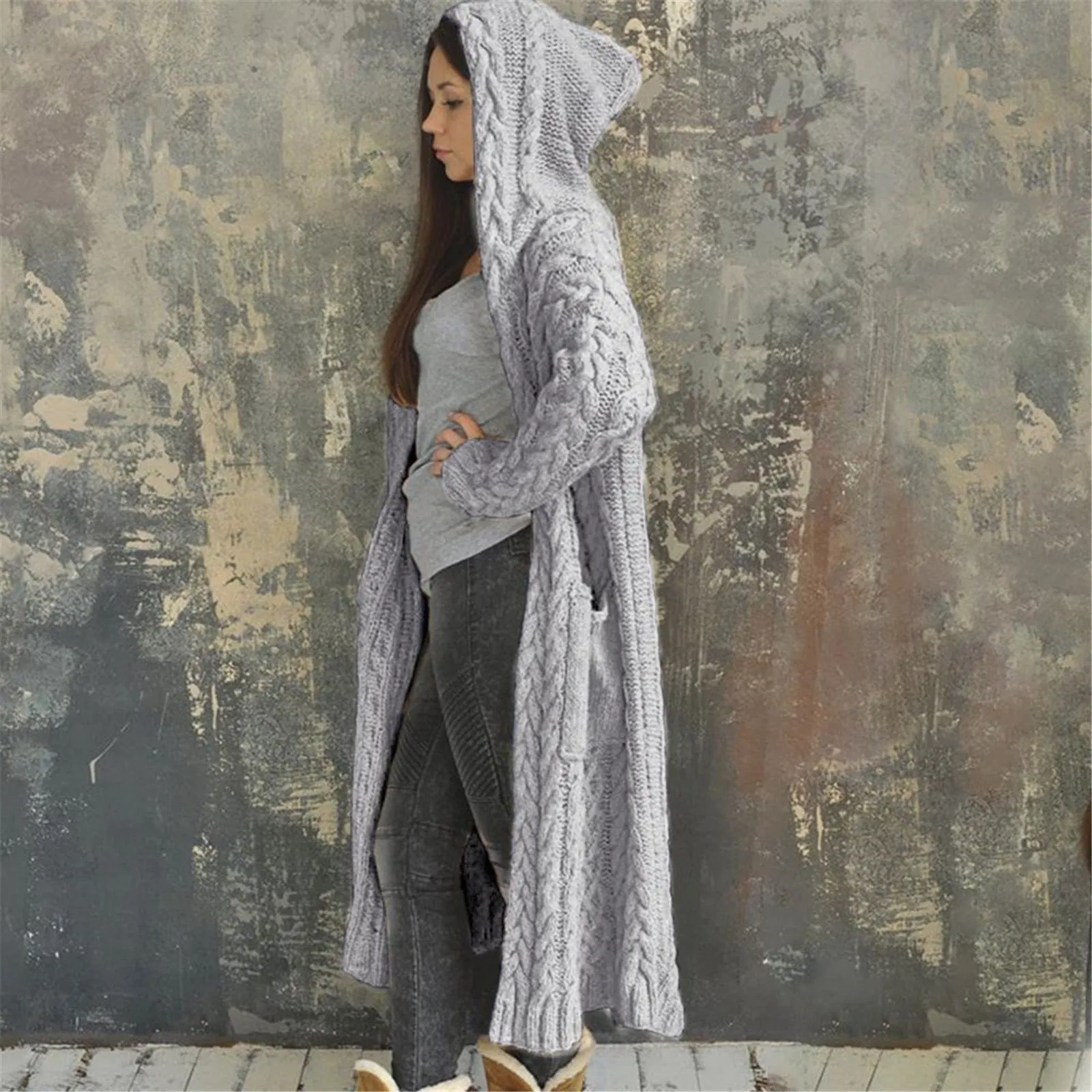 Trendy Hooded Oversized  Cardigan Sweater