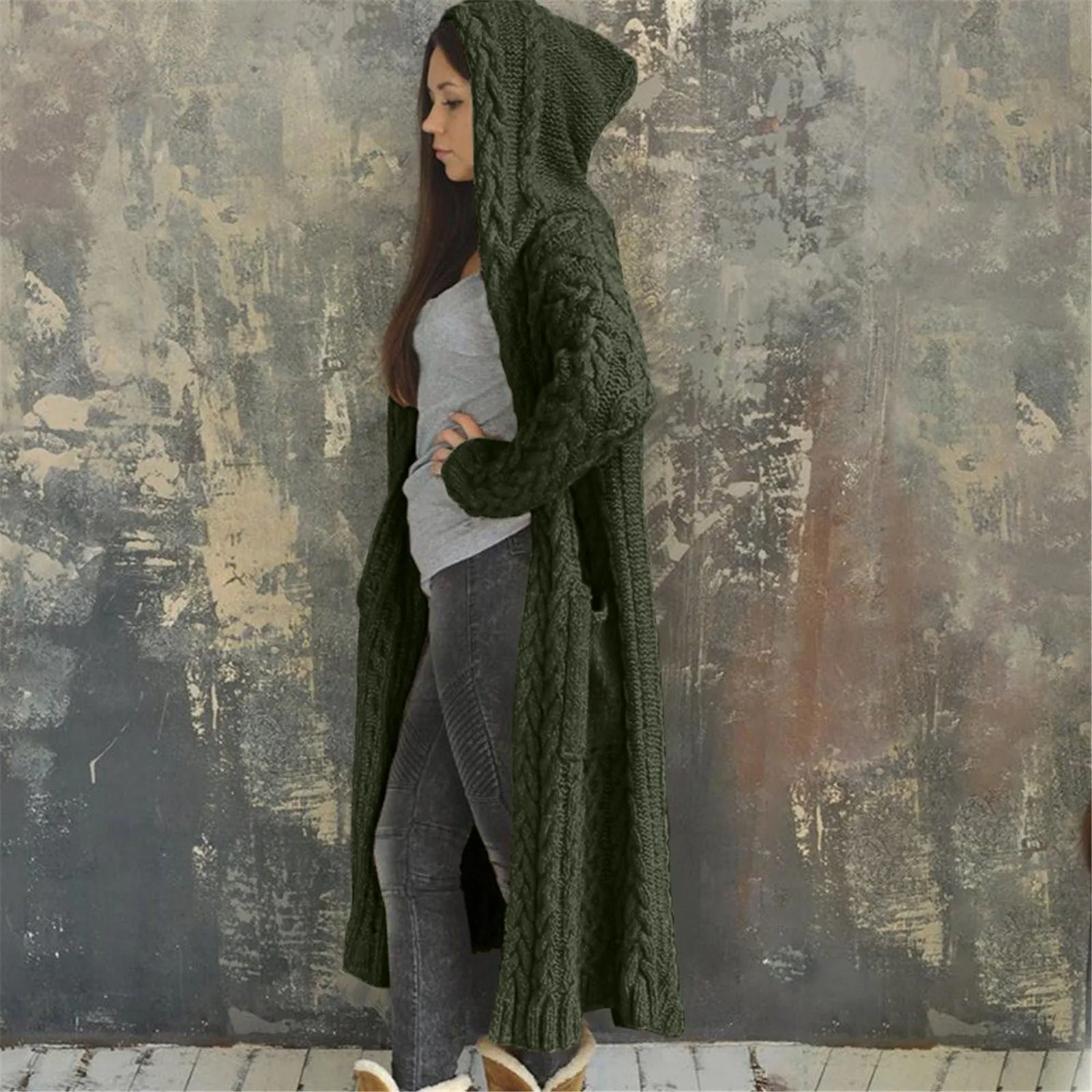 Trendy Hooded Oversized  Cardigan Sweater