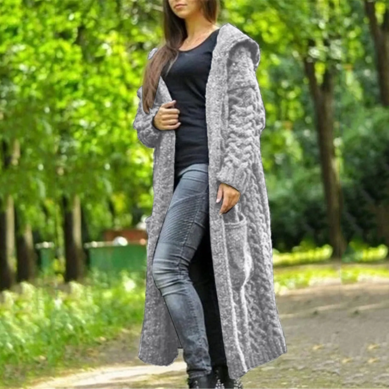 Trendy Hooded Oversized  Cardigan Sweater