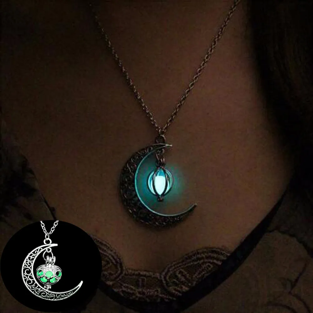 Trendy Hot Moon Glowing Gem Necklace Silver Plated Jewelry