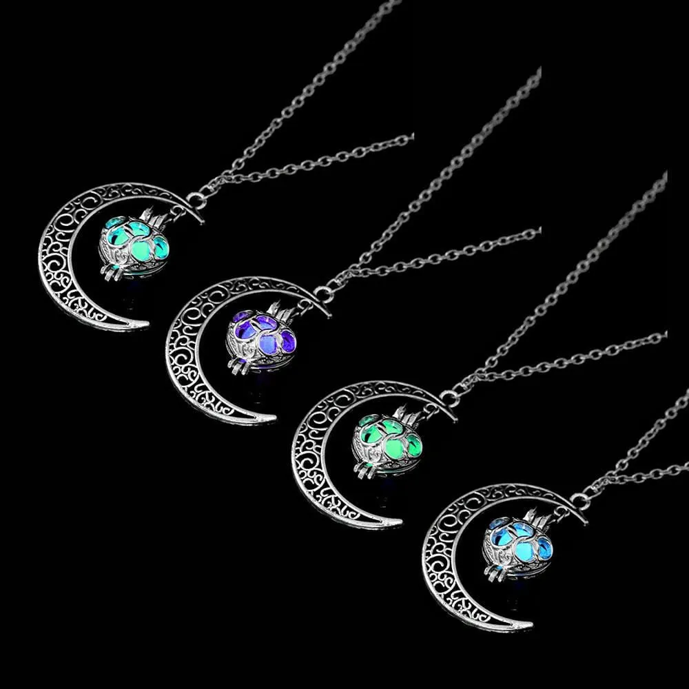 Trendy Hot Moon Glowing Gem Necklace Silver Plated Jewelry