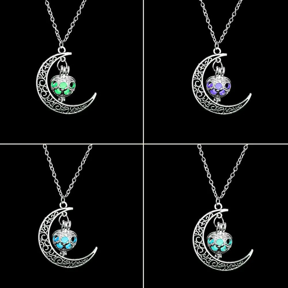 Trendy Hot Moon Glowing Gem Necklace Silver Plated Jewelry