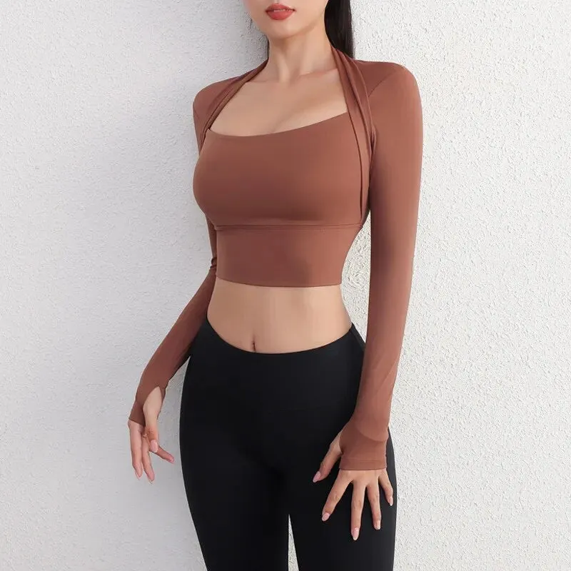 Trendy Long Sleeve Yoga Crop Top Shirts