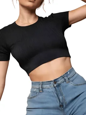 Trendy Short Sleeve Tops Women's Basic Crop Tops