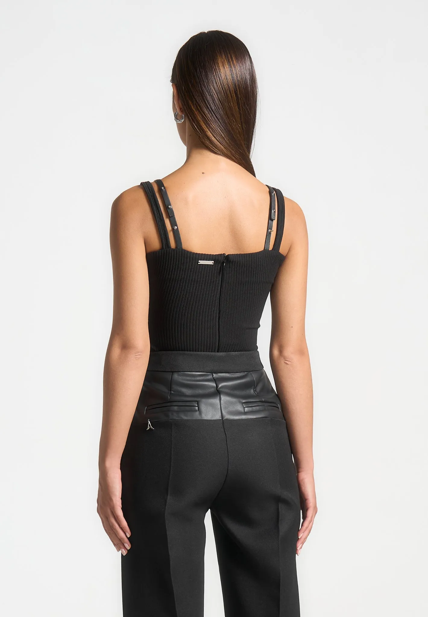 Twin Strap Ribbed Bodysuit - Black