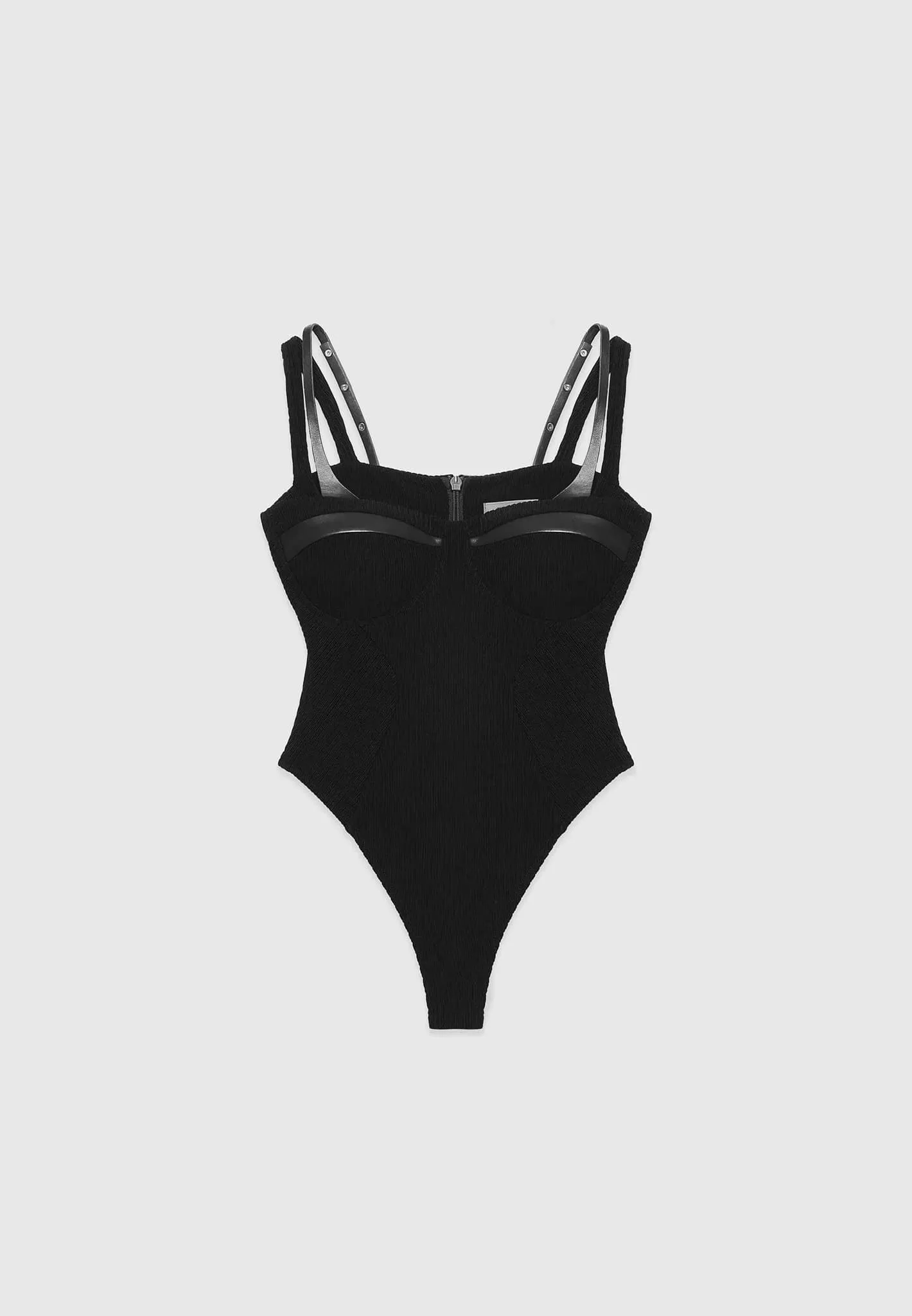 Twin Strap Ribbed Bodysuit - Black