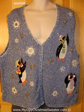 Ugly Christmas Sweater Party Penguin Tacky Christmas Sweater Vest Wmn / Mens XXL (f1272)