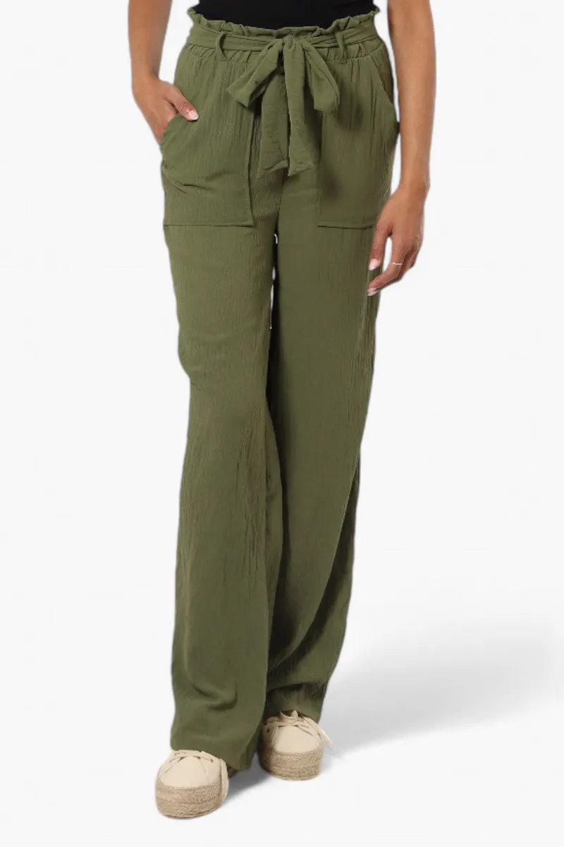 Urbanology Solid Belted Palazzo Pants - Green