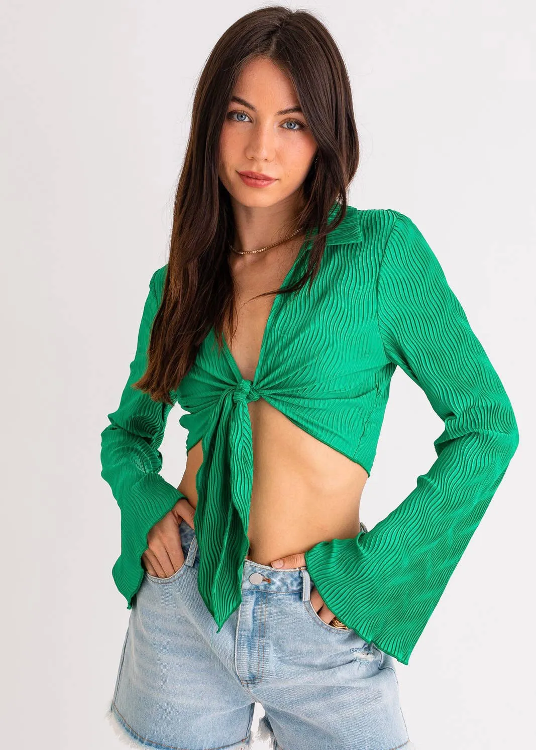 Vacation Queen Crop Tie Top in Green