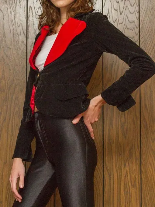 Valentine Special Heart Style Black Velvet Women Blazer Coat