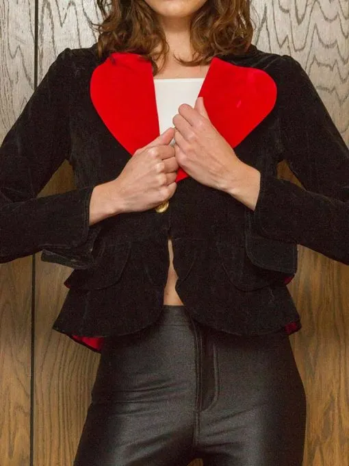 Valentine Special Heart Style Black Velvet Women Blazer Coat