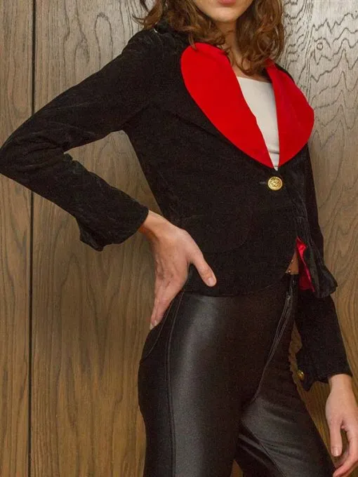 Valentine Special Heart Style Black Velvet Women Blazer Coat