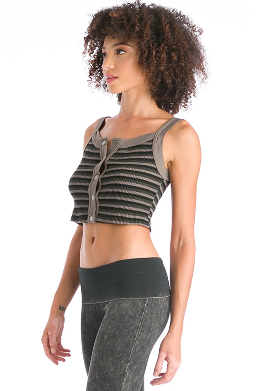 Vintage Stripe Thermal Crop Snap Front Tank