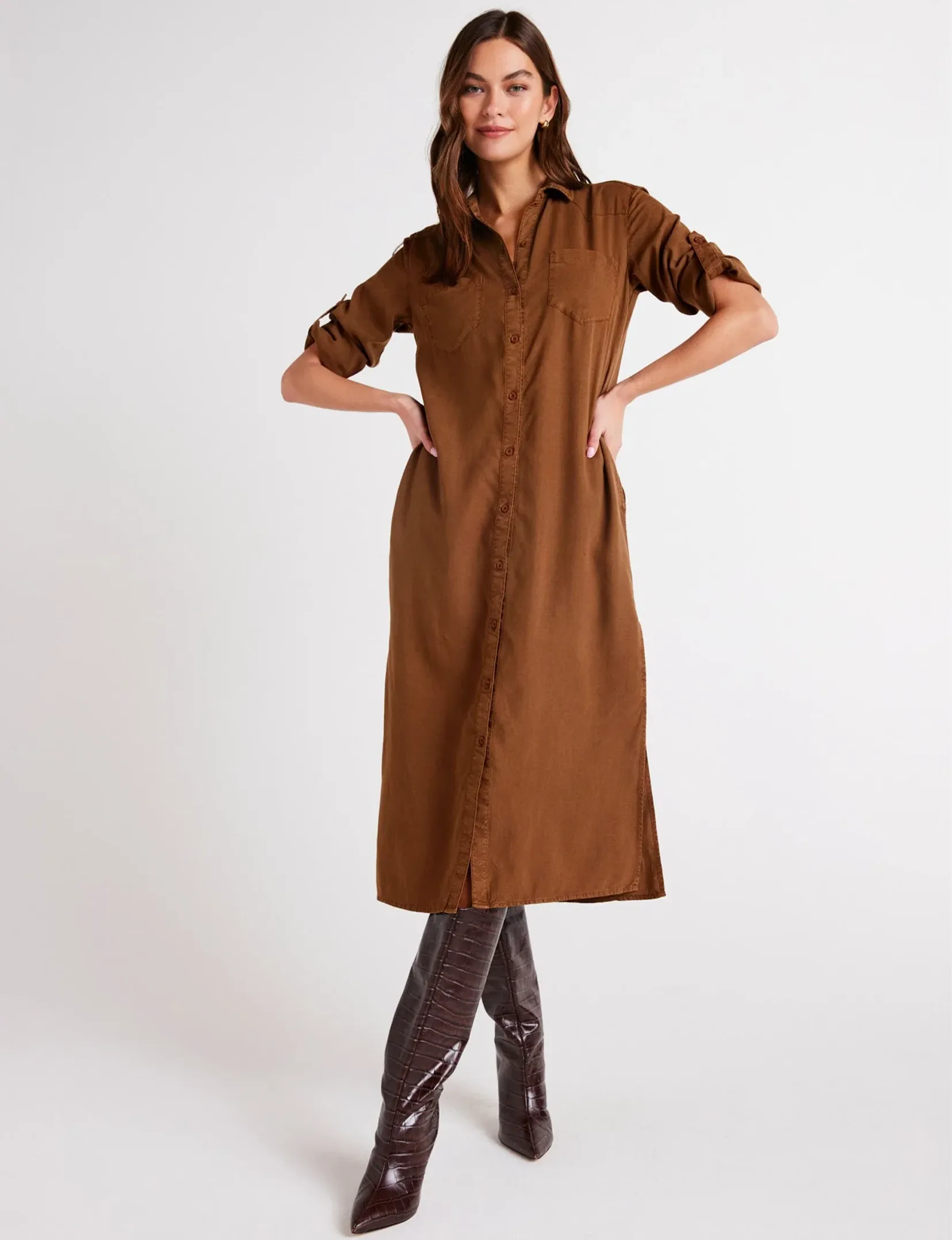 Western Yoke Duster Dress, Twilight Gold