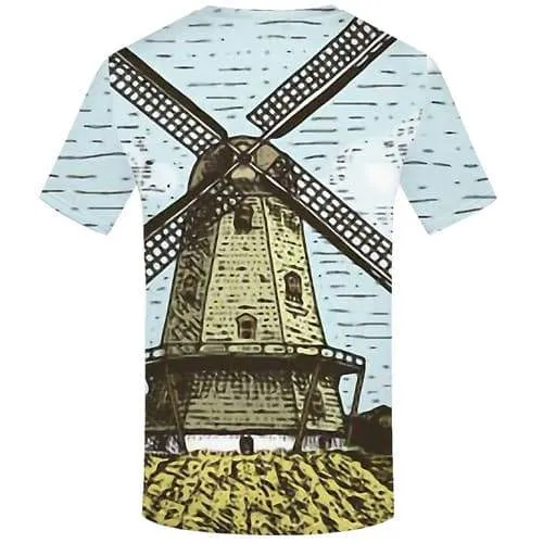 Windmill T-shirt Men Cartoon T-shirts Graphic Netherlands Shirt Print Novel Tshirts Novelty Vintage Tshirts Cool Short Sleeve