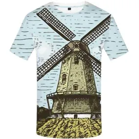 Windmill T-shirt Men Cartoon T-shirts Graphic Netherlands Shirt Print Novel Tshirts Novelty Vintage Tshirts Cool Short Sleeve