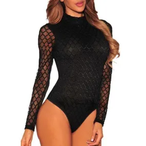 Women Mesh Bodysuit Plaid