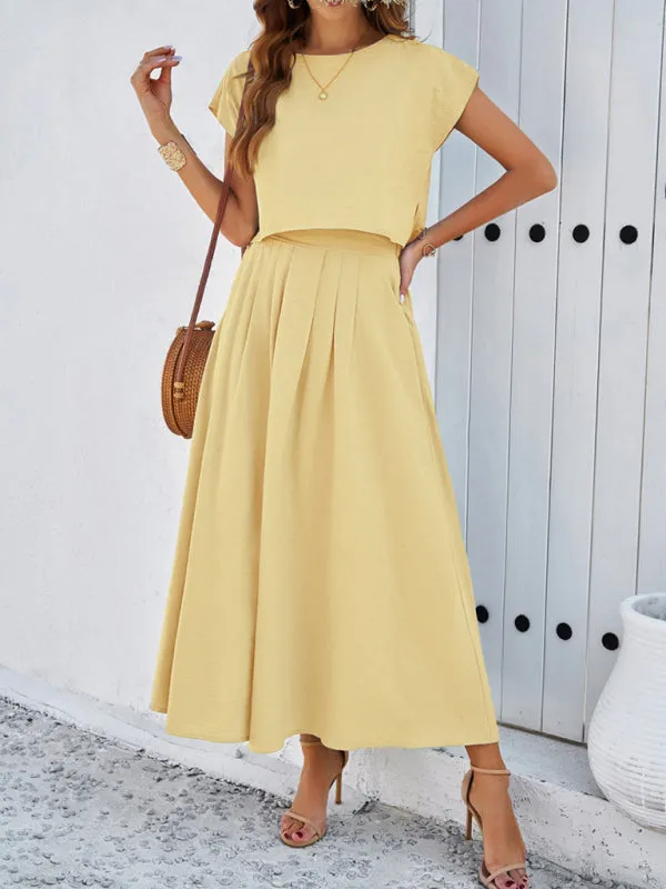 Women's Cap Sleeve Top And Matching Long Length Flowy Skirt Set