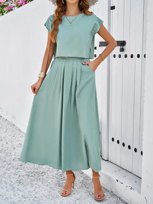 Women's Cap Sleeve Top And Matching Long Length Flowy Skirt Set