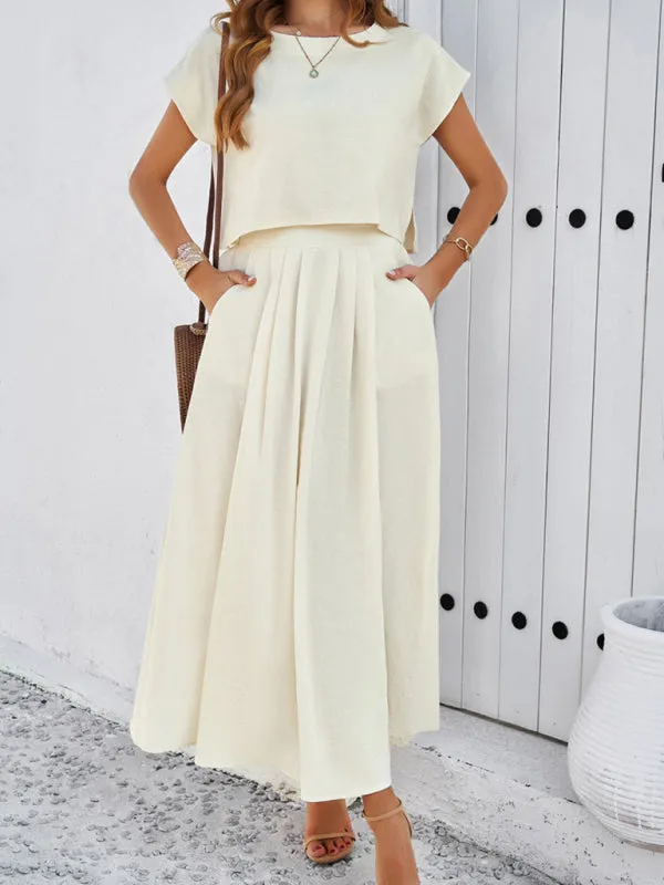 Women's Cap Sleeve Top And Matching Long Length Flowy Skirt Set