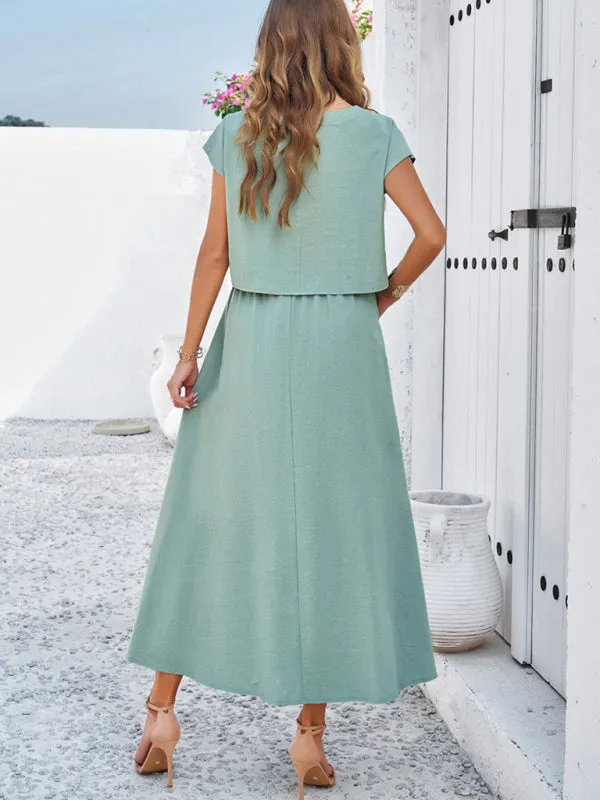 Women's Cap Sleeve Top And Matching Long Length Flowy Skirt Set