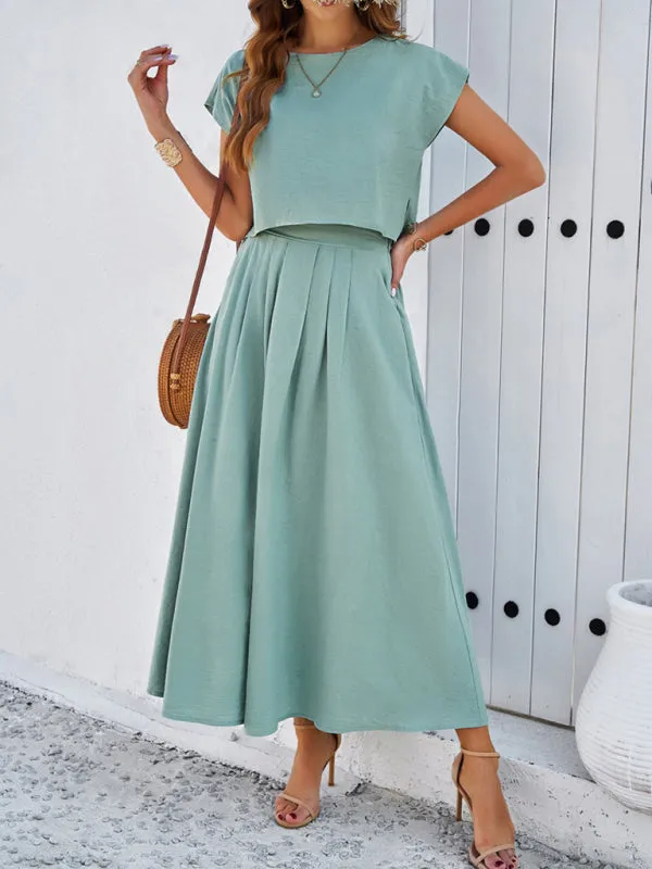 Women's Cap Sleeve Top And Matching Long Length Flowy Skirt Set