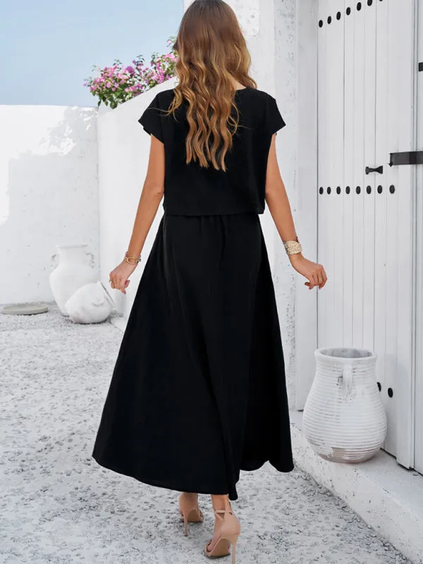 Women's Cap Sleeve Top And Matching Long Length Flowy Skirt Set