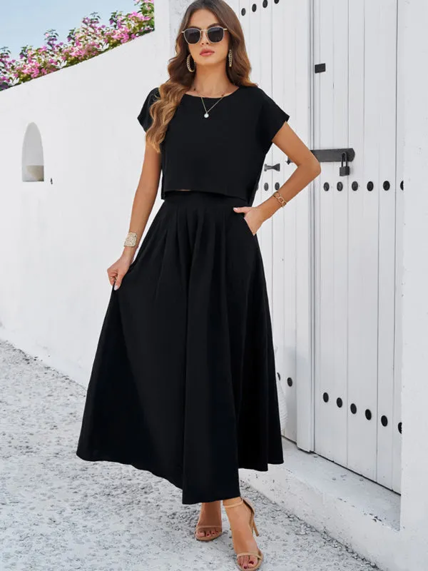 Women's Cap Sleeve Top And Matching Long Length Flowy Skirt Set