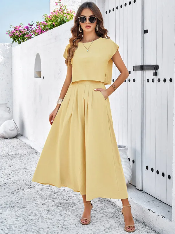 Women's Cap Sleeve Top And Matching Long Length Flowy Skirt Set