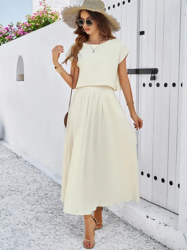 Women's Cap Sleeve Top And Matching Long Length Flowy Skirt Set