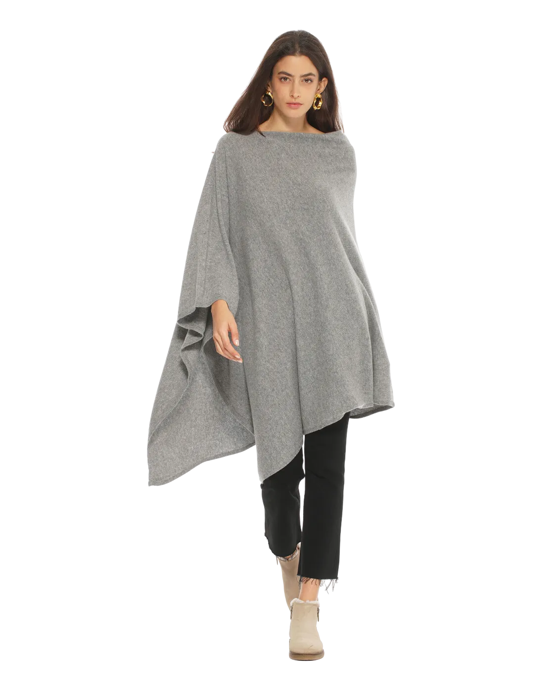 Women's Pure Cashmere Poncho Medium Grey