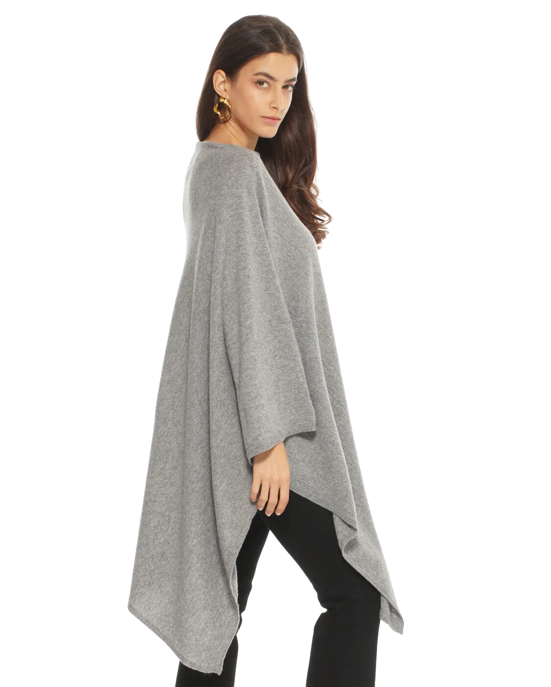 Women's Pure Cashmere Poncho Medium Grey