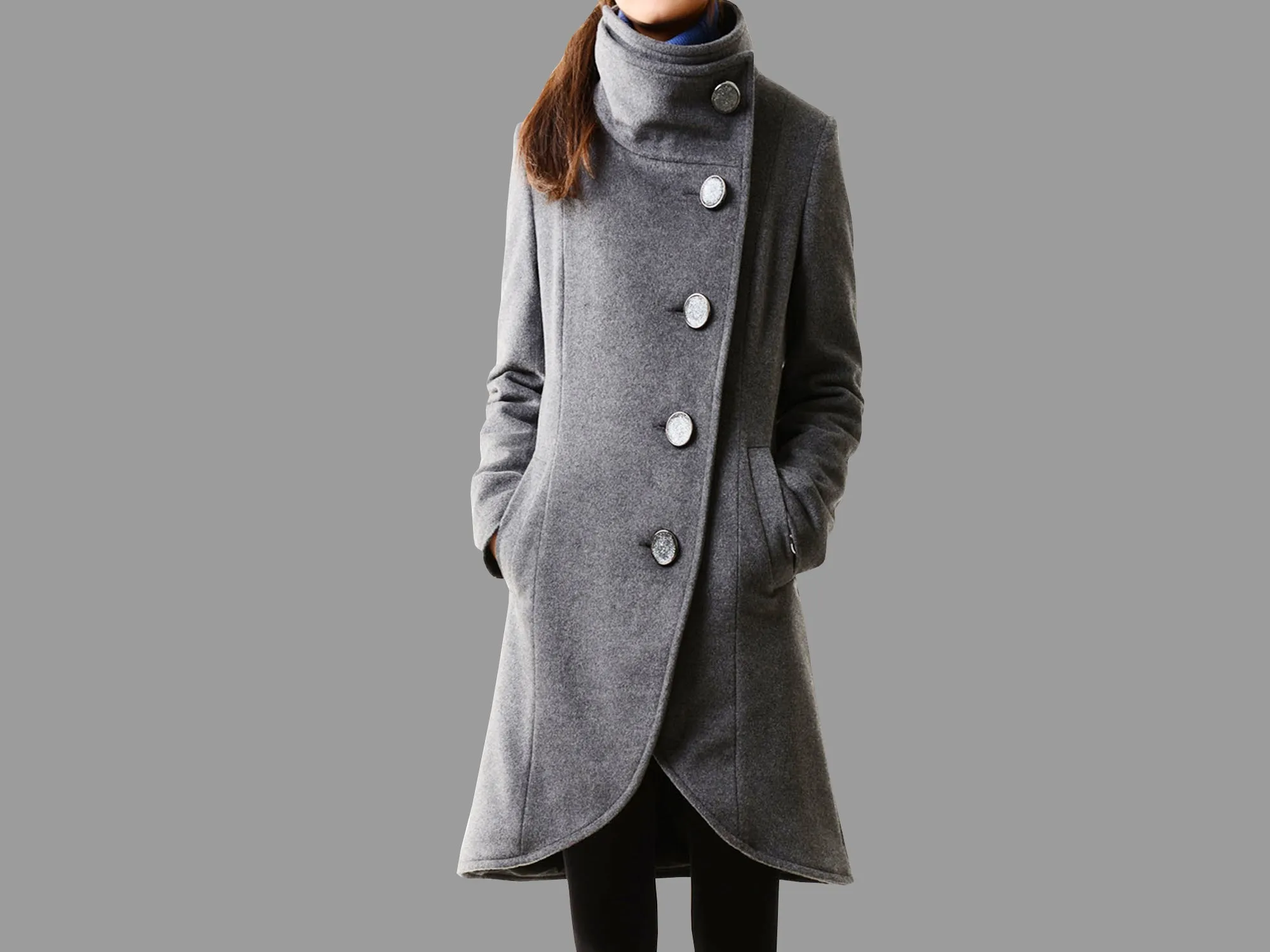 Wool coat Women/Women's winter coat/wool long coat/wool jacket/plus size overcoat/A-line coat/asymmetrical coat T08