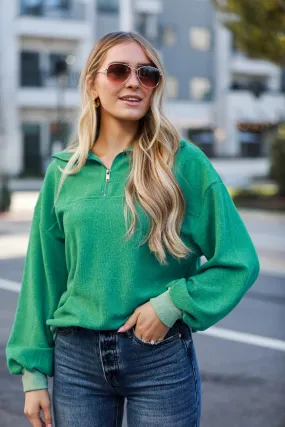 Zoe Brushed Ribbed Knit Quarter Zip Pullover - DOORBUSTER