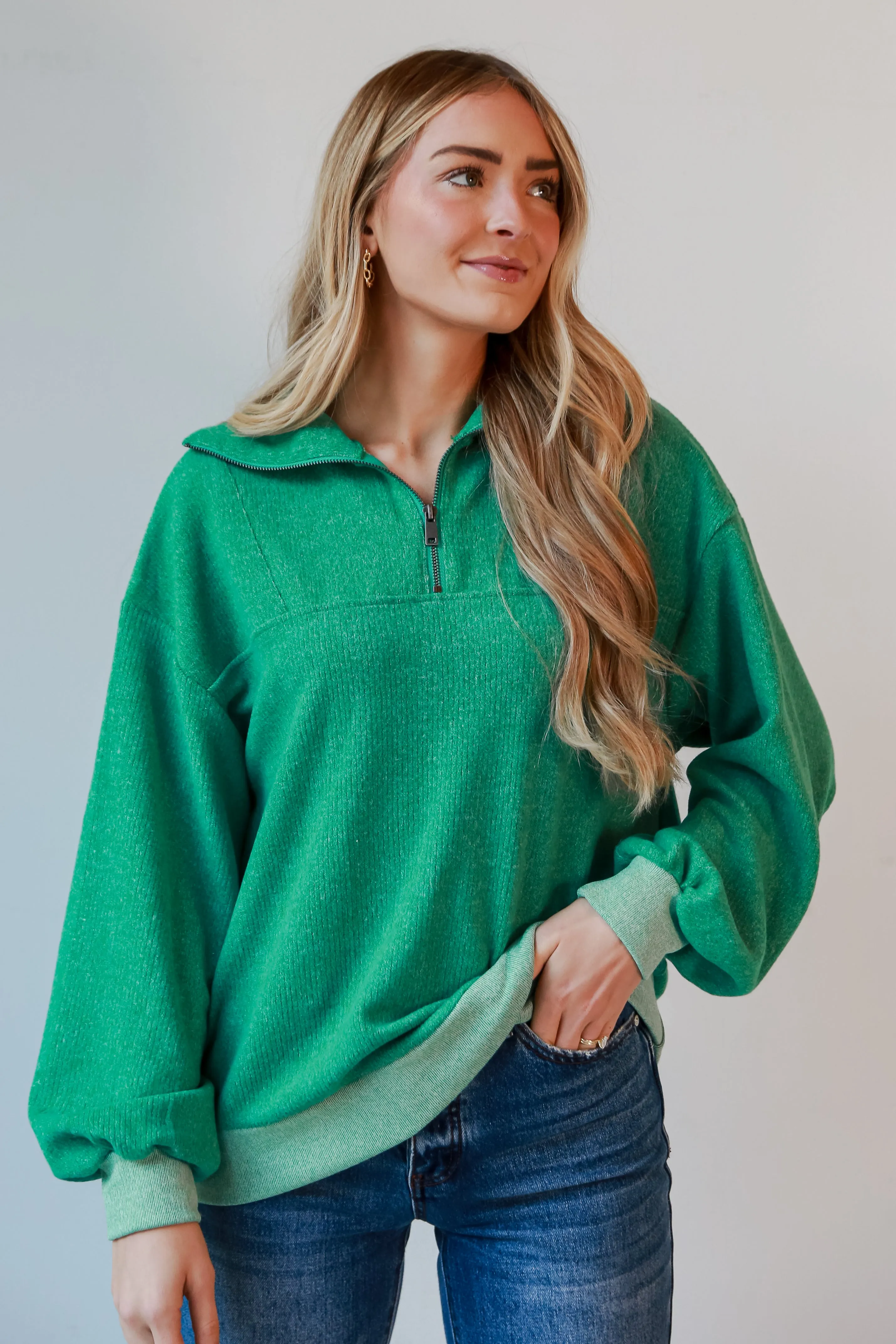 Zoe Brushed Ribbed Knit Quarter Zip Pullover - DOORBUSTER